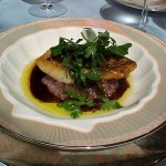 Fish with red wine risotto