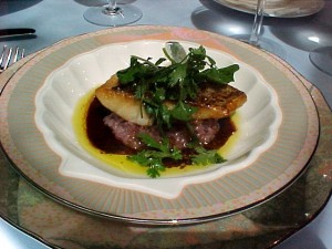 Fish with red wine risotto